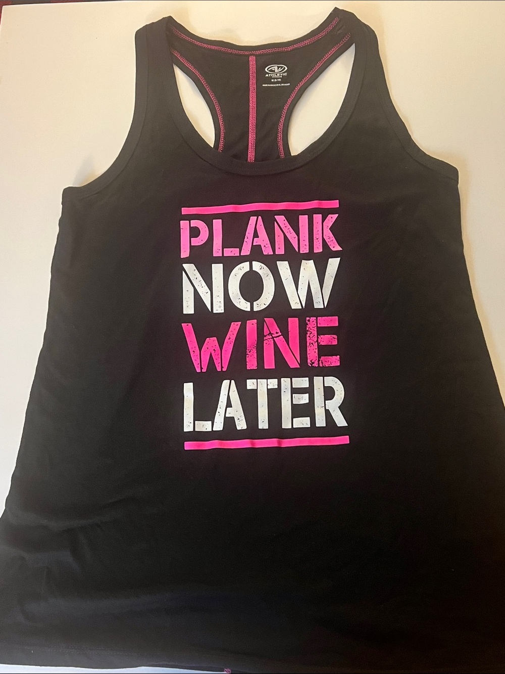 Athletic Works Black Racerback Tank with Pink & White Slogan